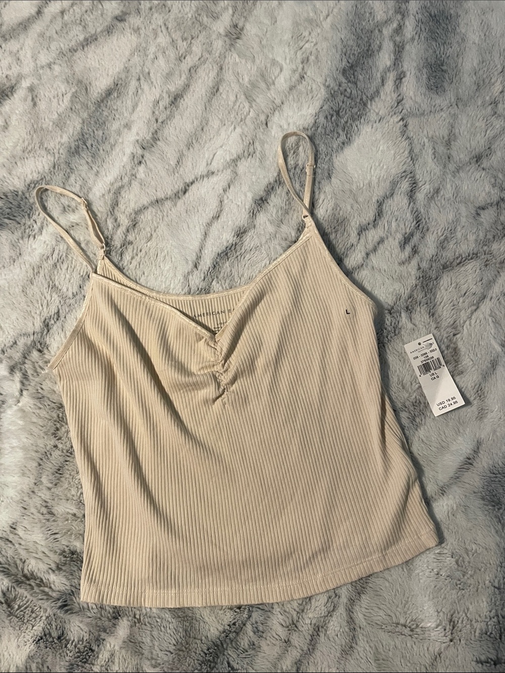 American Eagle Outfitters Cream Ribbed V-Neck Cami with Adjustable Straps